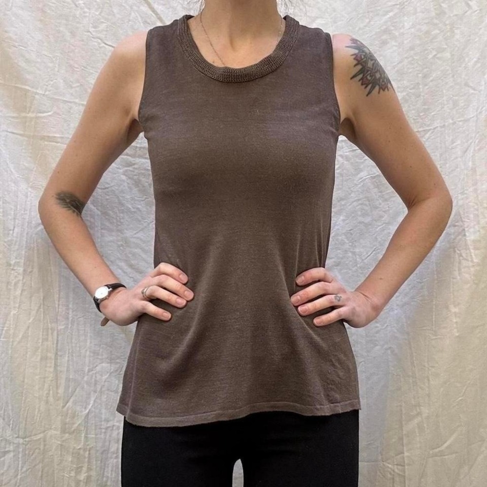 Brown Silk Knit Sleeveless Top Chicos Small Boho Coquette Whimsygoth Lightweight